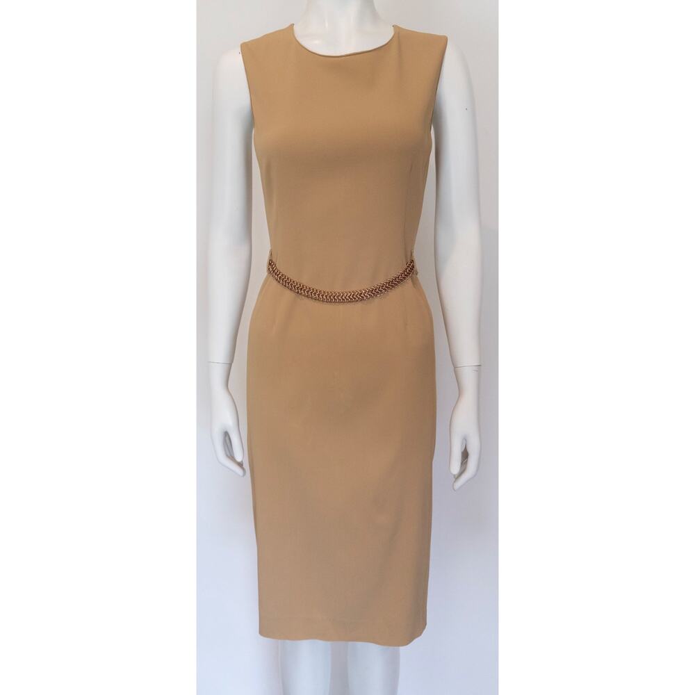 1990s Prada Tan Sleeveless Belted Dress